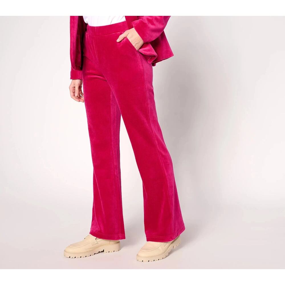 Studio Park x Shawn Killinger Velveteen Flare Pants Plus Size 22W Sangria Pink